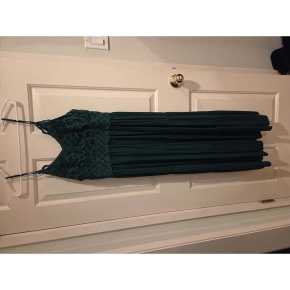 Women's Dark Green Maxi Dress with Lace Bodice - Picture 1 of 10